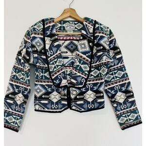 SIDE SADDLE Vintage Aztec Heavy Woven Jacket Sz S Southwestern Cropped Boho